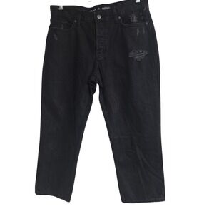 Old Navy Women Black High Rise Slouchy Straight Distressed Petite Jeans Sz 10 #1